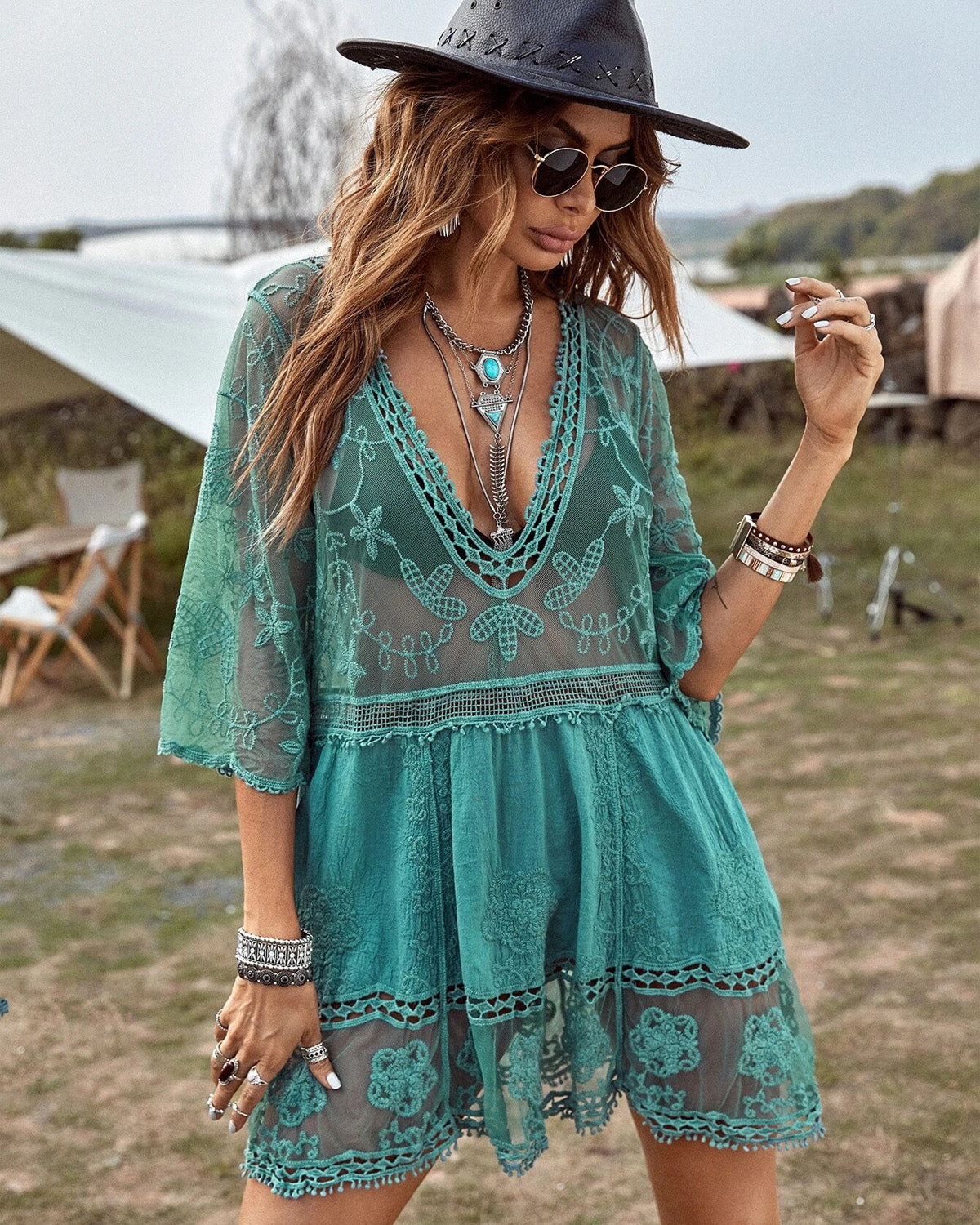 Floral Sheer Mesh Lace Beach Cover Up Dress Avila Swim Swimwear Beachwear