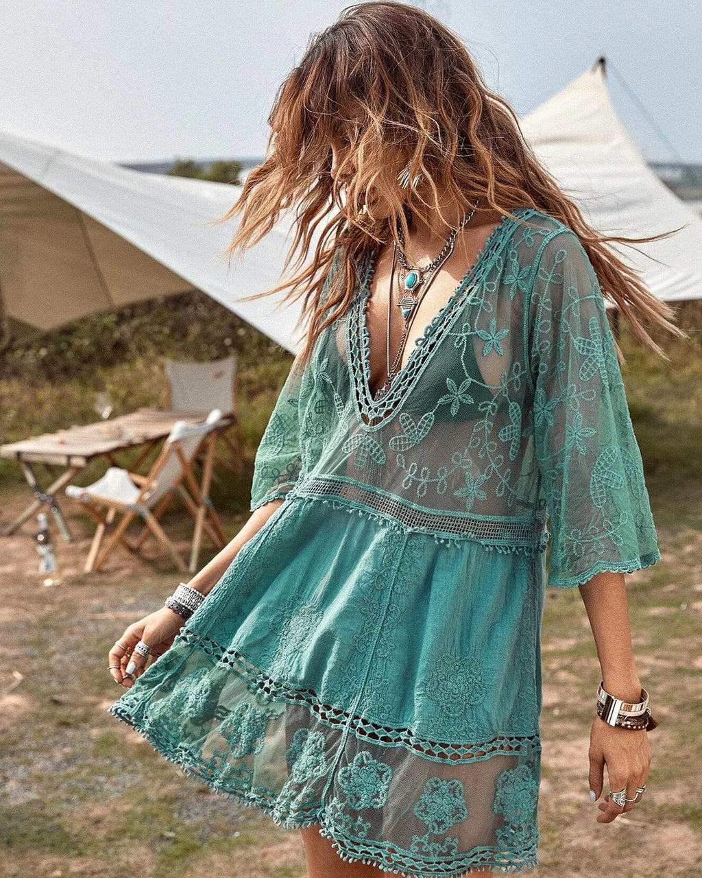 Floral Sheer Mesh Lace Beach Cover Up Dress Avila Swim Swimwear Beachwear