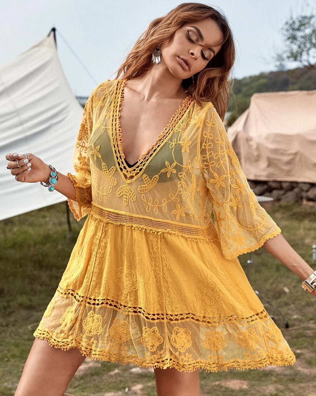 Floral Sheer Mesh Lace Beach Cover Up Dress Avila Swim Swimwear Beachwear