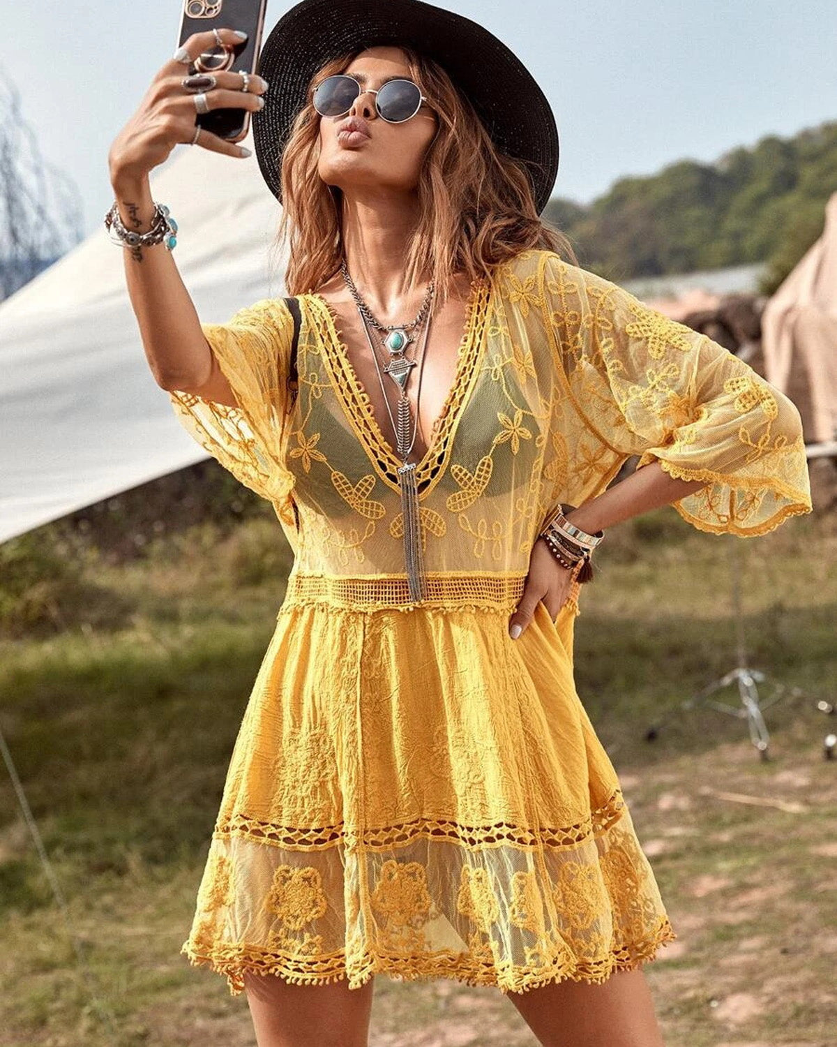 Floral Sheer Mesh Lace Beach Cover Up Dress Avila Swim Swimwear Beachwear