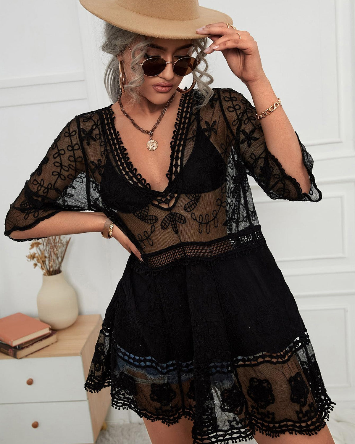 Floral Sheer Mesh Lace Beach Cover Up Dress Avila Swim Swimwear Beachwear