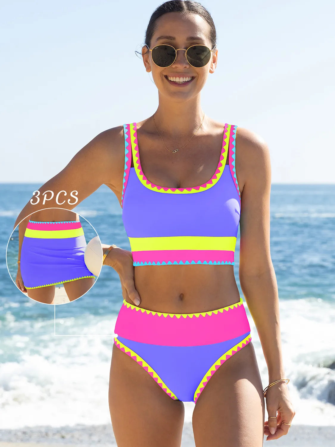 Malibu 3-Piece Colorblock Bikini Set with Skirt Avila Swim Swimwear Beachwear