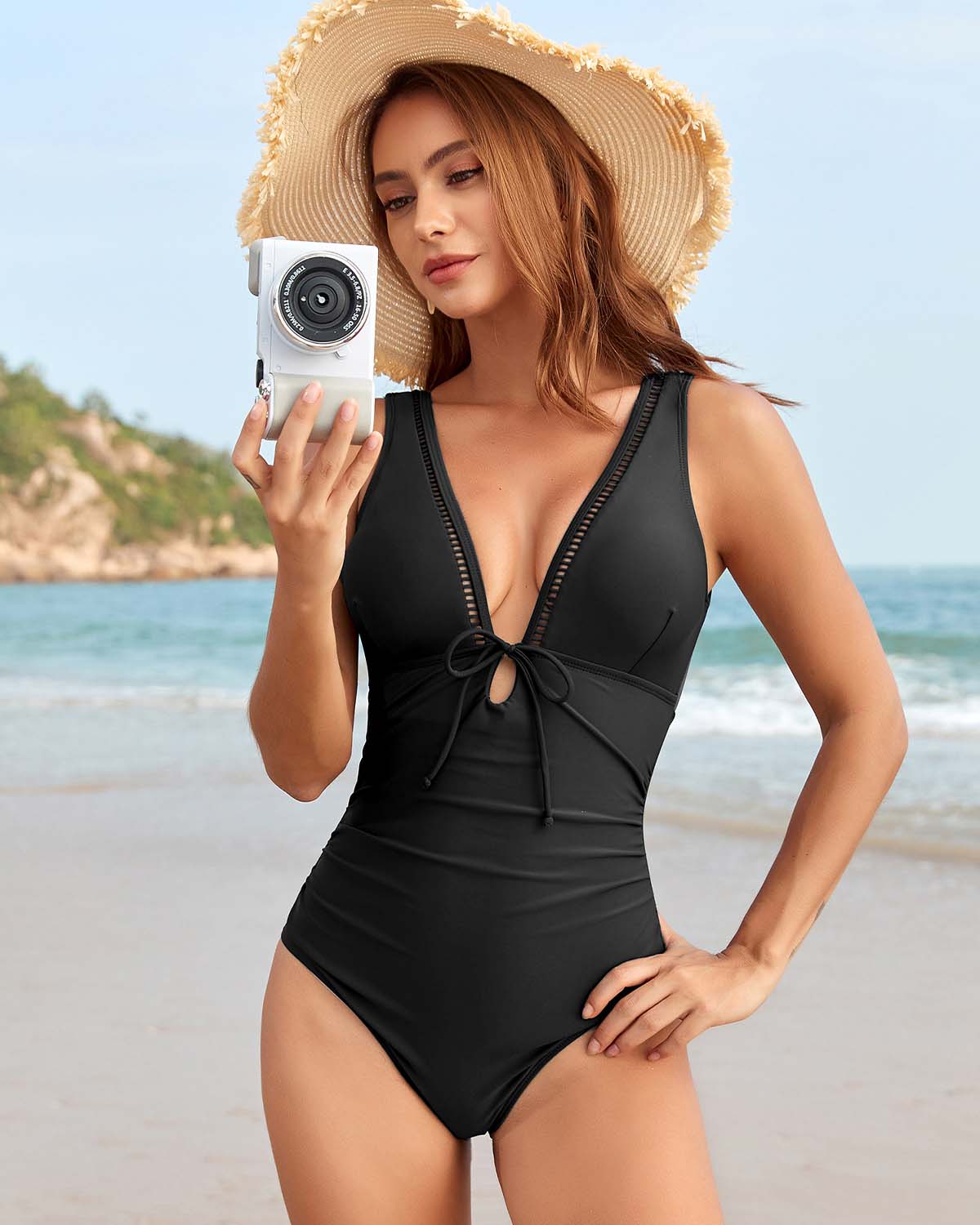 Mesh Backless Ruched One-Piece Swimsuit Avila Swim Swimwear Beachwear
