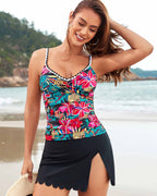 Printed Ruched Tankini Skirt Set Avila Swim Swimwear Beachwear