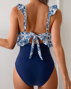 Ruffle Trim Tie Front One Piece Swimsuit Avila Swim Swimwear Beachwear