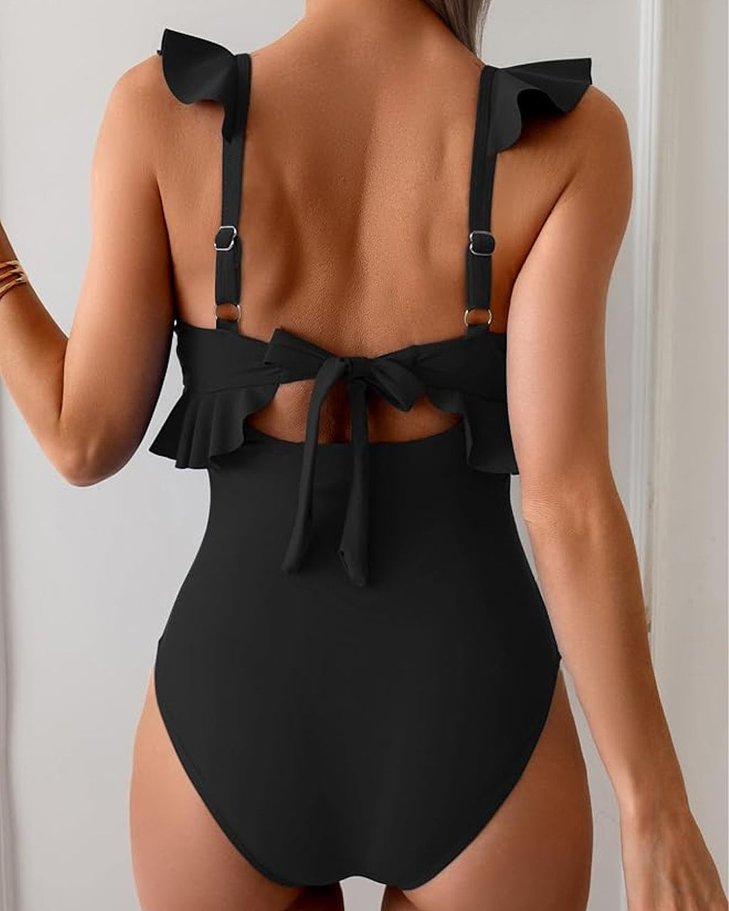 Ruffle Trim Tie Front One Piece Swimsuit Avila Swim Swimwear Beachwear