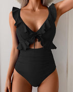 Ruffle Trim Tie Front One Piece Swimsuit Avila Swim Swimwear Beachwear