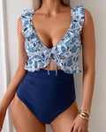 Ruffle Trim Tie Front One Piece Swimsuit Avila Swim Swimwear Beachwear