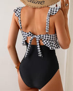 Ruffle Trim Tie Front One Piece Swimsuit
