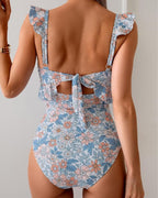 Ruffle Trim Tie Front One Piece Swimsuit