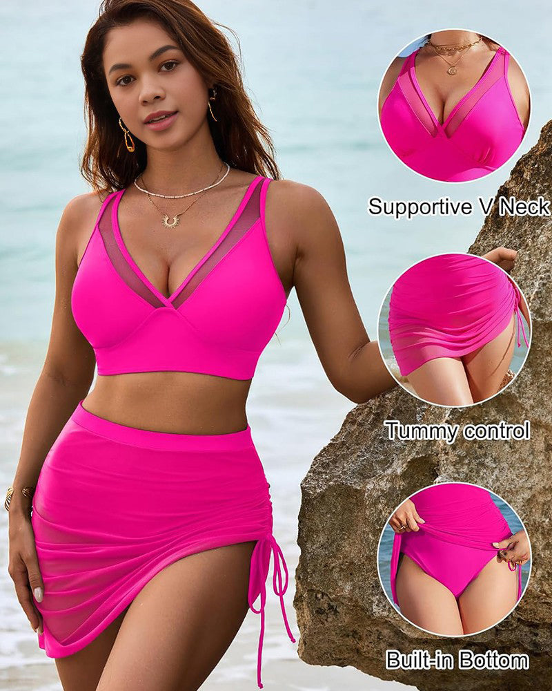 Selene Sculpt Tummy Control Bikini Set with Mesh Sarong Avila Swim Swimwear Beachwear