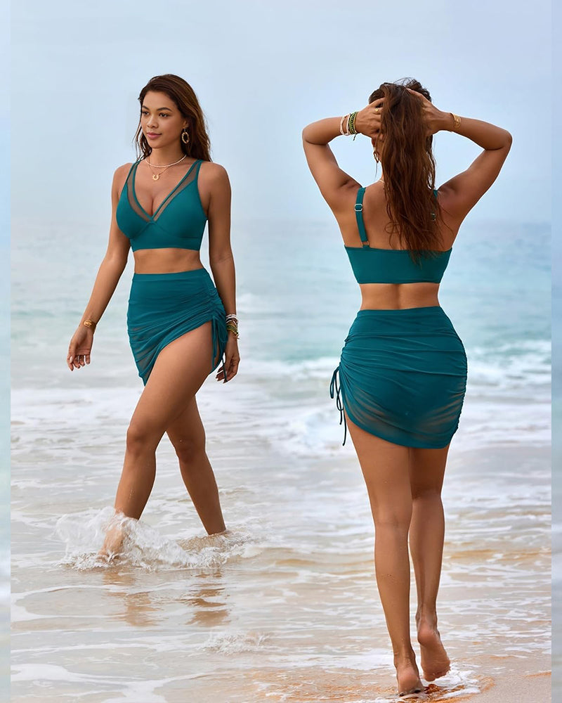 Selene Sculpt Tummy Control Bikini Set with Mesh Sarong Avila Swim Swimwear Beachwear